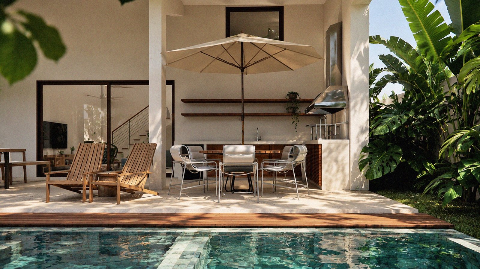 Área gourmet coberta ao lado da piscina