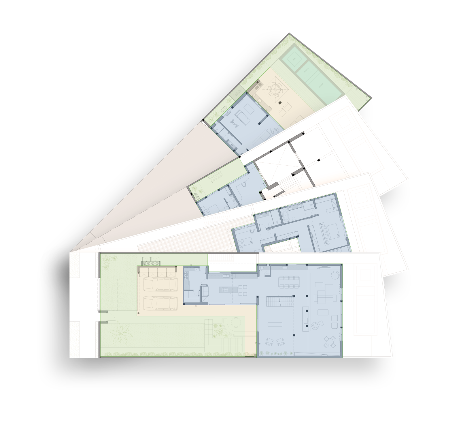 Composição com plantas do projeto arquitetônico da Casa Barão 286